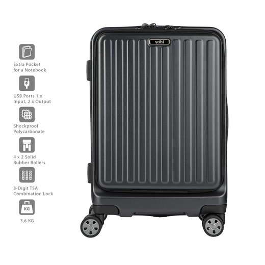 Valis Business Trolley mit USB-Ports, TSA-Schloss, Hartschalenkoffer